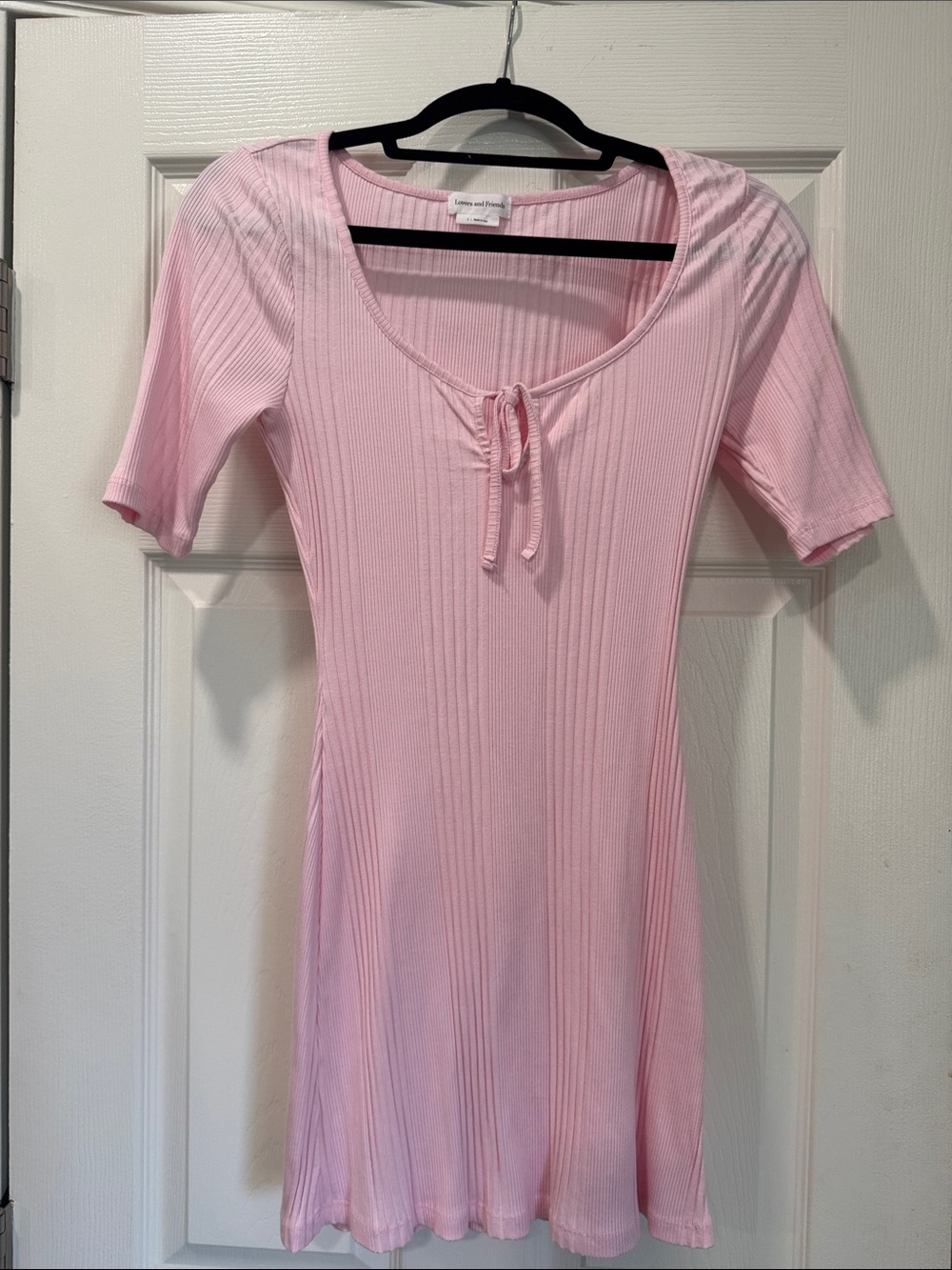 LOVERS and FRIENDS- Adorable Light Pink Ribbed Tie-Front Mini Dress💕